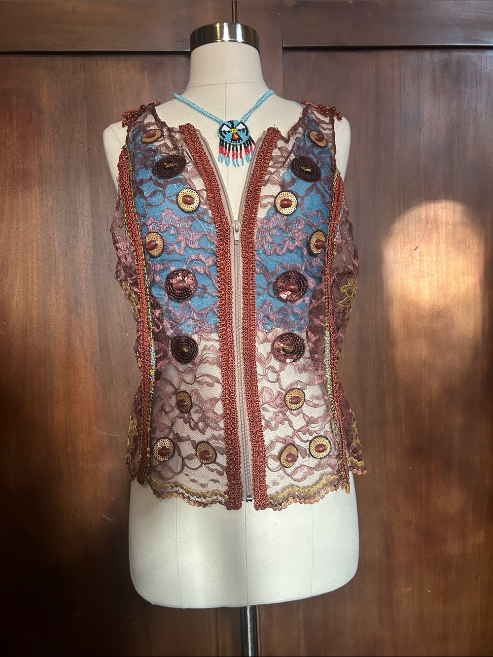 Embroidered Embellished Lace Zipper Tank M - Picture 4 of 10